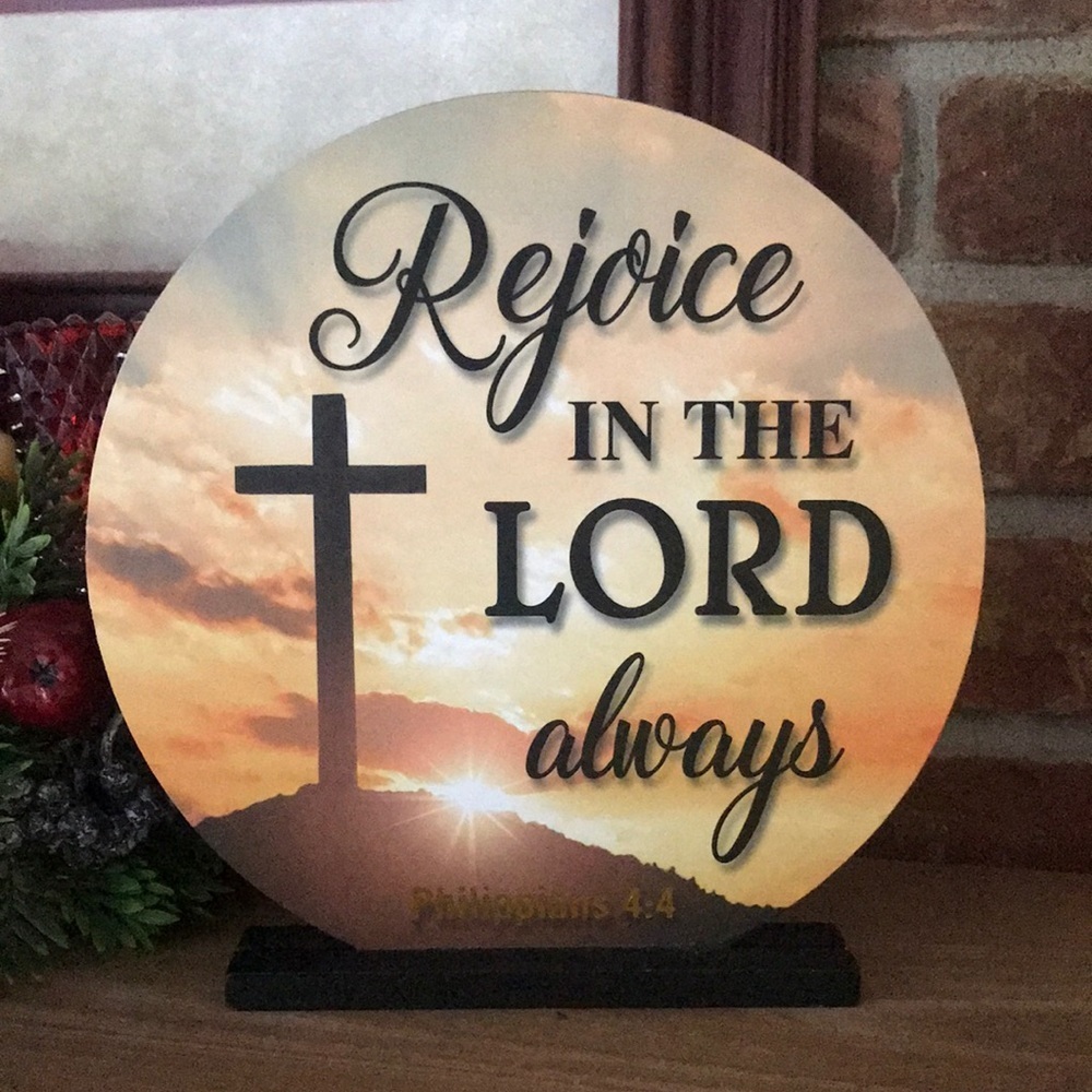 Religious Table Decor”Rejoice In The Lord Always”